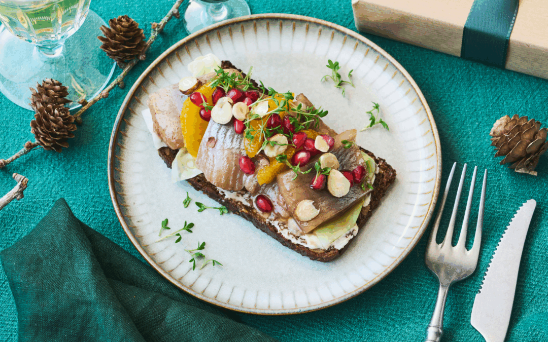 Hjertesild med appelsiner og hasselnødder