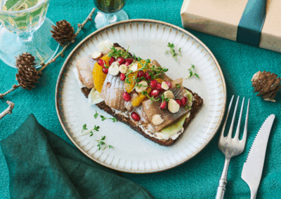 Hjertesild med appelsiner og hasselnødder